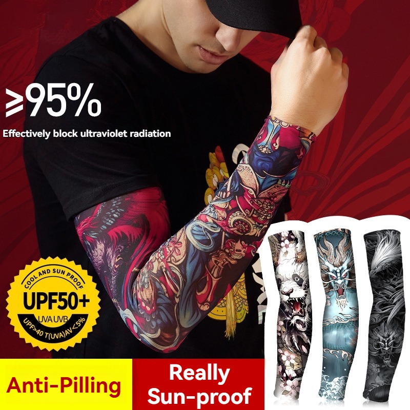 Summer Tattoo Sleeves Ice Silk - Cycling Arm Warmers ulasan dan harga